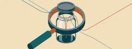 Illustration: eine Lupe über einem leeren Glas, drei dünne Fäden führen aus dem Glas zum Bildrand