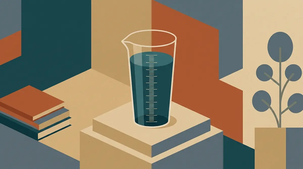 Illustration: ein hoher Messbecher mit feiner Skala, aber ohne eingezeichnete Ziellinie