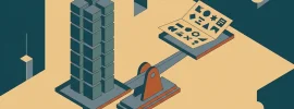 Illustration: eine Waage, auf der einen Seite ein Turm aus gleichen wiederholten Blöcken, auf der anderen ein Blatt mit vielfältigen Formen