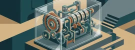 Illustration: ein Zählwerk mit Zahnrädern in einem geschlossenen durchsichtigen Gehäuse, nichts verlässt es