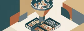 Illustration: ein breiter Trichter sammelt viele kleine Karten und sortiert sie in wenige Ablagen darunter
